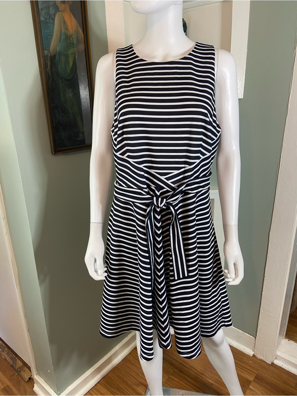 Hutch for Wantable Black White Striped Tie-Waist Midi Dress XLarge XL A-Line